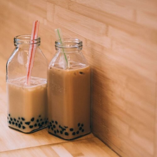 two mugs of Boba tea