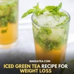 A glass of iced green tea with mint and ice