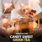 A cup of green tea with a teabag inside