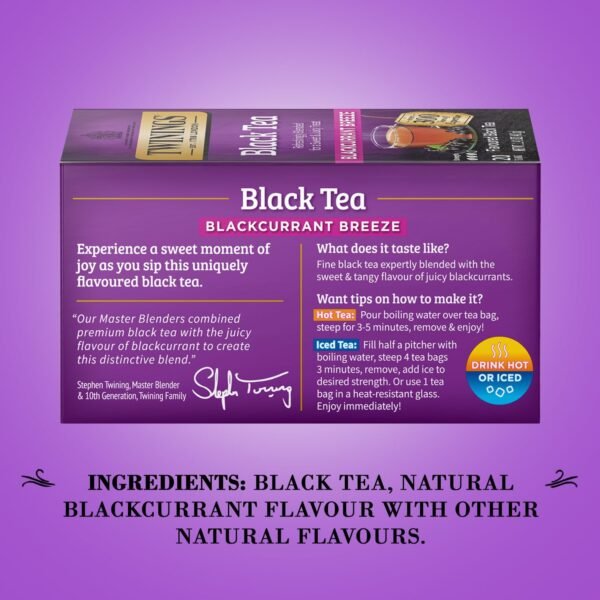 Twinings Blackcurrant Black Tea – Premium Bold Flavor – 20 Tea Bags