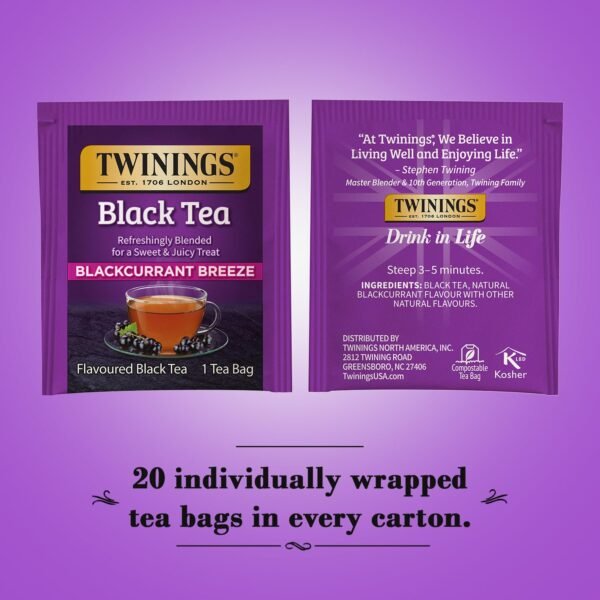Twinings Blackcurrant Black Tea – Premium Bold Flavor – 20 Tea Bags