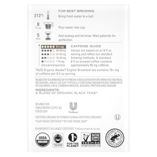 TAZO Awake Organic Black Tea – English Breakfast Blend, 36 Bags